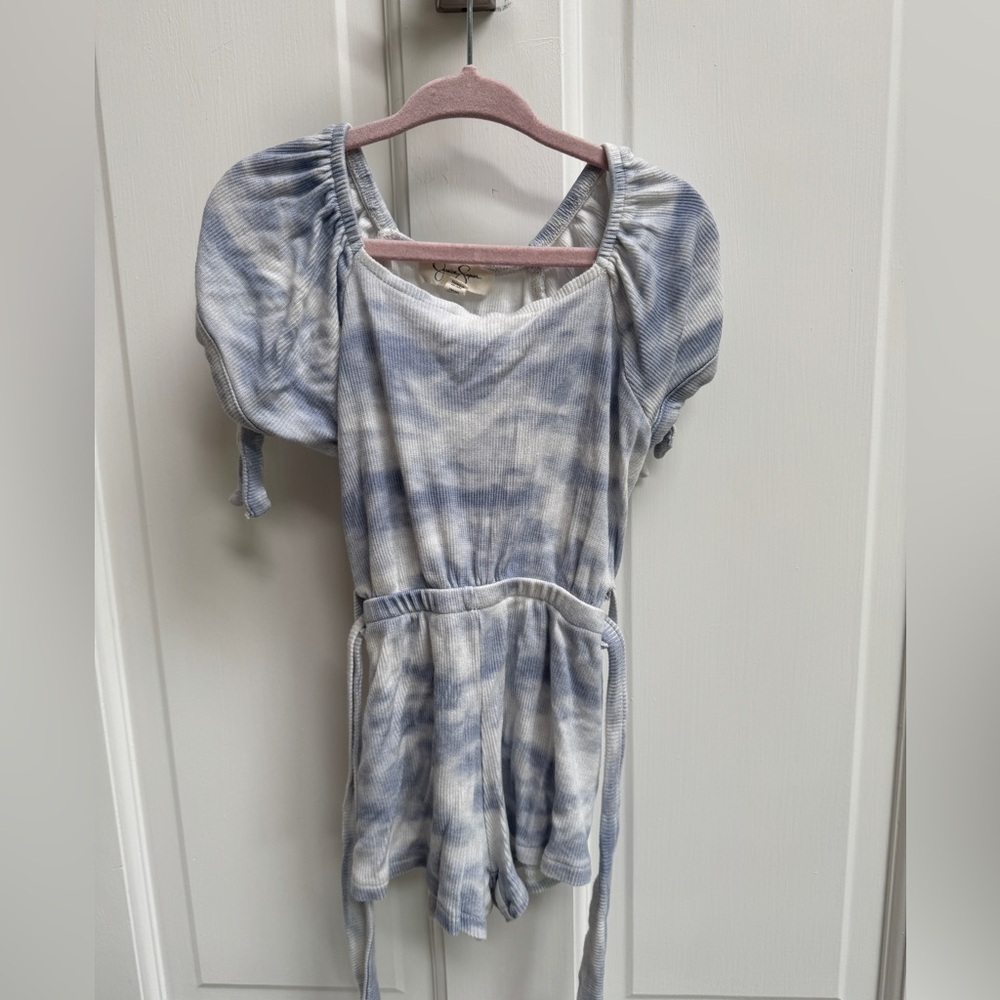 Jessica Simpson 4T Girls Blue & White/ Cream Knit Short Sleeve Romper